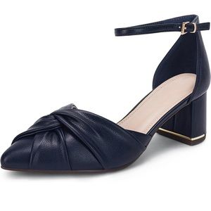 Elegant Navy Block Heel Shoes